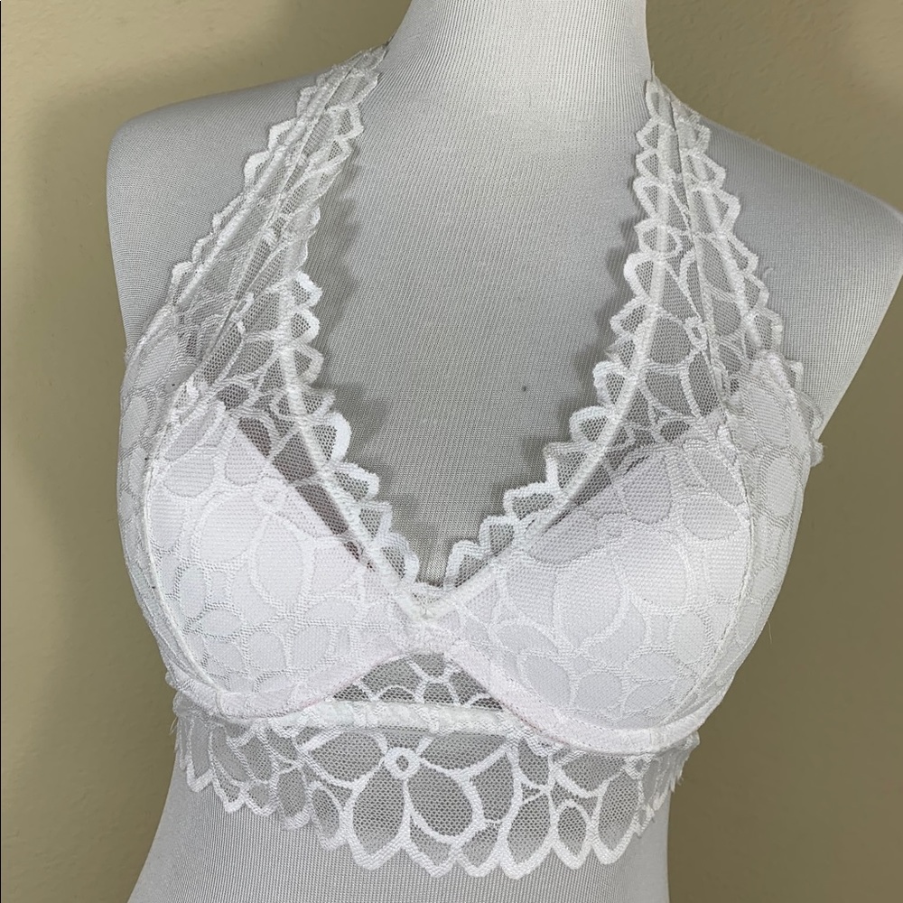PINK White Lace Bra